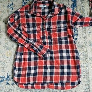 Blue and Orange Plaid Flannel Tunic - Small